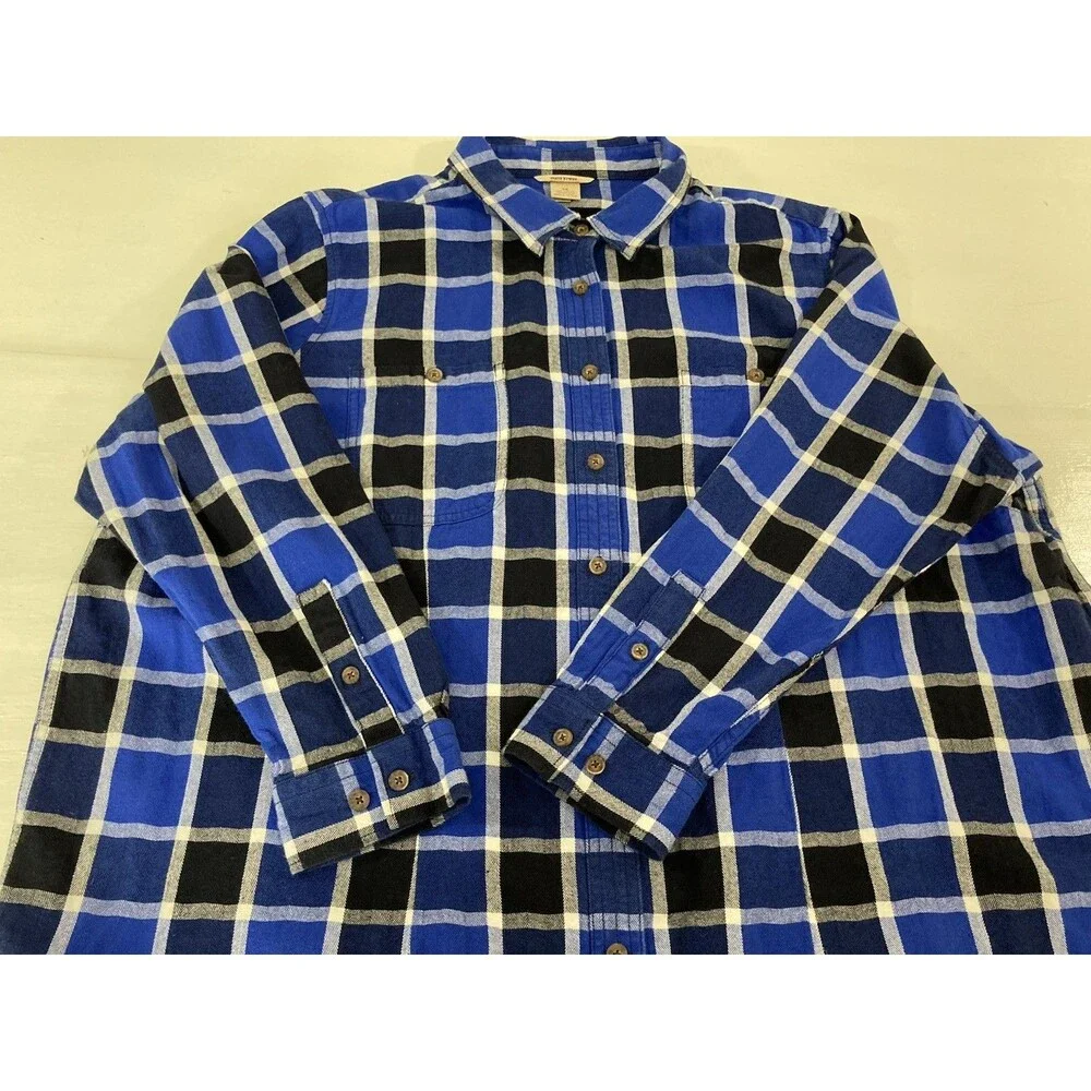 Duluth Flannel Shirt Womens 3X Blue White Plaid Free Swinging Button Up Top - Picture 4 of 8